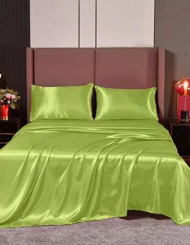 Miniatura 12 de Juego de sábanas de satén de seda de 4 piezas Sábana bajera Sábana encimera Funda de almohada Calidad de hotel sedoso suave y lujoso