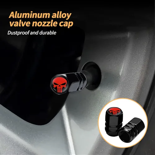 Miniatura 4 de Ajxn Pack-4 tapas de válvula de neumático con diseño de calavera, cubiertas herméticas a prueba de polvo para rueda de coche, tapas de válvula
