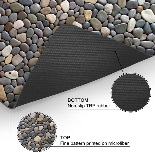 Miniatura 4 de Alfombra de baño con estampado de piedra de guijarro, antideslizante, lavable, patrón de adoquines, tapete de baño pequeño con parte trasera