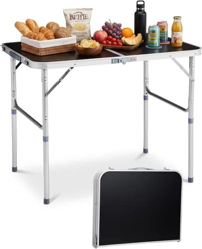 Miniatura 20 de Outvita Mesa de camping plegable portátil de 6 pies, mesa de altura ajustable impermeable para exteriores, mesa plegable de maleta ligera de Plateado
