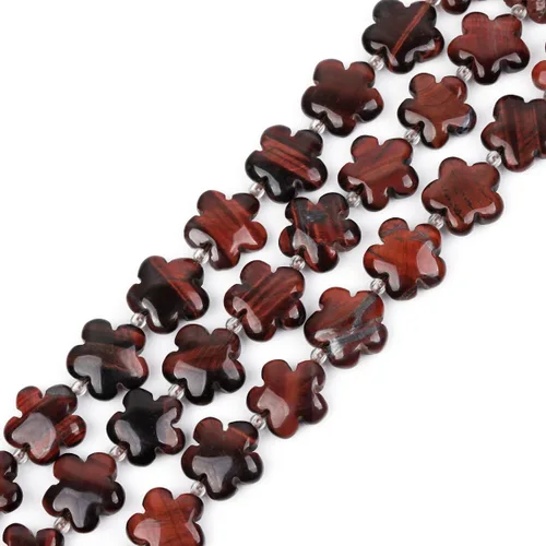 Miniatura 15 de GEM-Inside - 26 cuentas semipreciosas de 0.594 pulgadas (0.591 in) con diseño de flores de plantas naturales de África Bood Jasper para hacer joyas