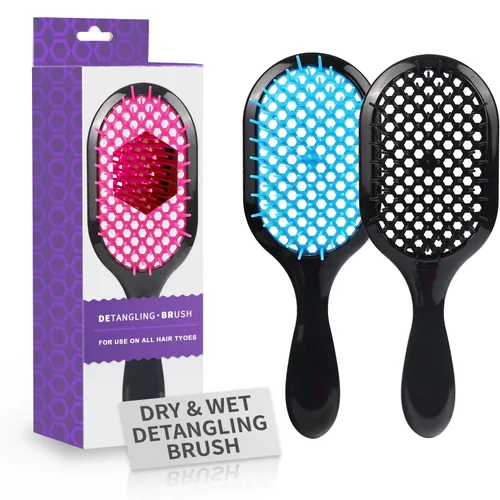 Miniatura 10 de Cepillo desenredante, paquete de 2 cepillos desenredantes, desenredante suave y eficaz en tipos de cabello frágil húmedo o seco, ultraligero, Rosa