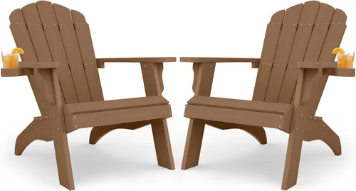 Miniatura 25 de YEFU Juego de 2 sillas Adirondack de plástico de gran tamaño con portavasos (gran doble propósito), resistentes a la intemperie, sillas de madera