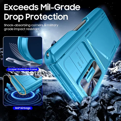 Miniatura 5 de CENMASO - Funda para Samsung Galaxy Z Fold 6 con soporte para bolígrafo S, tarjetero y cubierta para cámara deslizante, protección de bisagra