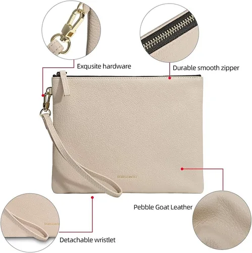 Miniatura 4 de blanco, marrón, cuero (Goatskin Clutch Off White+Brown Leather Top Handle Purter), Blanco, marrón