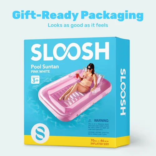Miniatura 9 de Flotador inflable para piscina de bronceado Sloosh, 70" x 46" flotadores de piscina, tamaño adulto con almohada, 4 en 1 balsa de baño de bronceado
