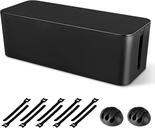 Caja organizadora de cables, caja organizadora de cables grande para ocultar la regleta de alimentación y debajo del escritorio, organizador de Negro