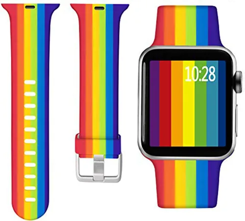 Miniatura 25 de Laffav Compatible con Apple Watch Bandas de 42mm 41mm 40mm 38mm para Mujeres y Hombres, Pulseras de Silicona Suave con Patrón Impreso Indeleble