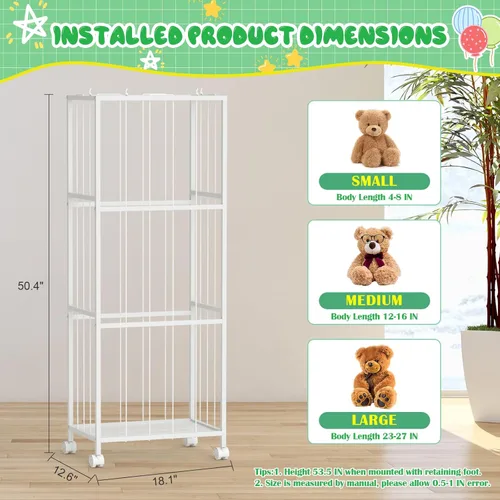 Miniatura 4 de OUTWOLF Almacenamiento de animales de peluche, soporte grande de zoológico de peluche, organizador de almacenamiento de juguetes de peluche de metal