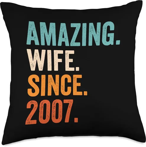 16th wedding anniversary gifts for her Amazing Wife Since 2007 | Almohada de aniversario de boda número 16, 18 x 18 pulgadas, multicolor
