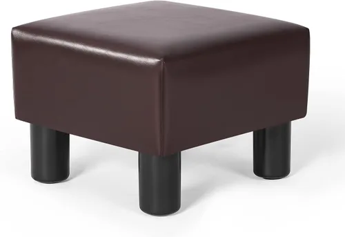 Miniatura 9 de Joveco Taburete pequeño otomano, reposapiés cuadrado de piel sintética con patas antideslizantes, reposapiés para sofá, asiento adicional para sala