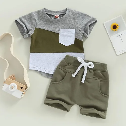 Miniatura 30 de Conjunto de ropa casual de manga corta con botones y pantalones cortos de lino para bebés y niños pequeños