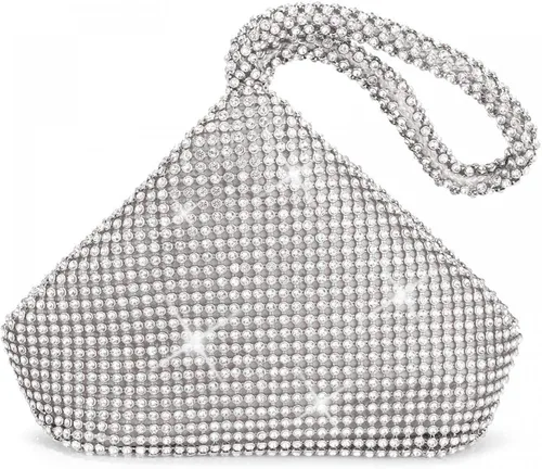 VISTATROY Bolso de noche para mujer, con diamantes de imitación brillantes, triangular, cadena de diseñador, bolso de mano para fiesta, graduación,