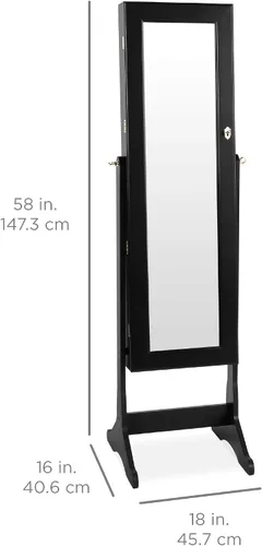 Miniatura 7 de Productos mejor elección clóset con espejo joyería armario con espejo de maquillaje con soporte anillos, collares, brazaletes, Madera Noble, Negro