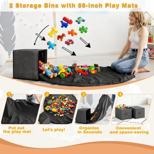 Miniatura 3 de Almacenamiento de juguetes de 42.9 pulgadas, soporte grande para animales de peluche con baúl de juguetes y tapete de juego, organizador de juguetes