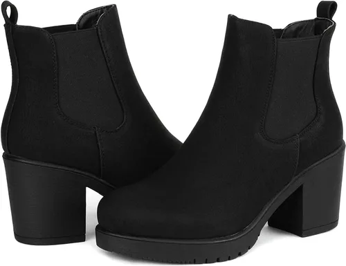 Miniatura 3 de DREAM PAIRS. FRE - Botines de tacón alto estilo Chelsea para mujer