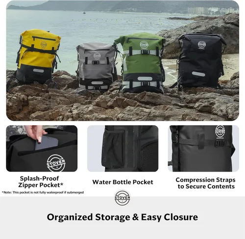 Miniatura 7 de STOVER 5/10/25/30/40/55L Waterproof Dry Bag- Roll-Top Backpack w/Phone Case- Kayaking, Hiking, Camping, Boating- Men/Women 40L Negro