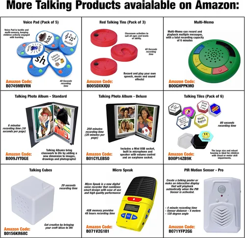 Miniatura 9 de Talking Products, Talking Tins - Botones de sonido grabables por voz, grabación de 20 segundos, amarillo, paquete de 3. Ayuda ideal para la demencia