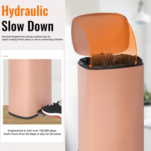Miniatura 2 de FDW Cubo de basura de 13 galones con tapa Rosa Resistente a huellas dactilares Hecho de acero inoxidable cepillado Pedal de paso de cierre