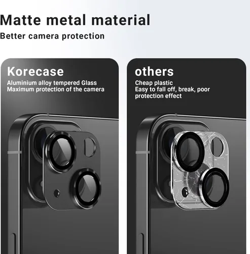 Miniatura 3 de Korecase Protector de lente de cámara para iPhone 14/iPhone 14 Plus, película de vidrio templado de metal para cámara, compatible con funda de lente