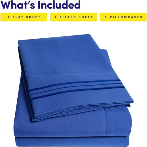 Miniatura 3 de Juego de sábanas y fundas de almohada de la colección 1500 Supreme, tamaño California King, color azul rey - Sábanas y fundas de almohada de lujo