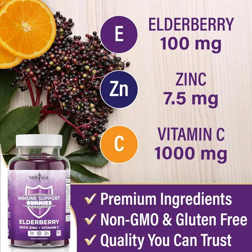 Miniatura 5 de NEW AGE Gomitas de apoyo al sistema inmunológico, gomitas Sambucus Black Elderberry con vitamina C y zinc (120 unidades (paquete de 2))