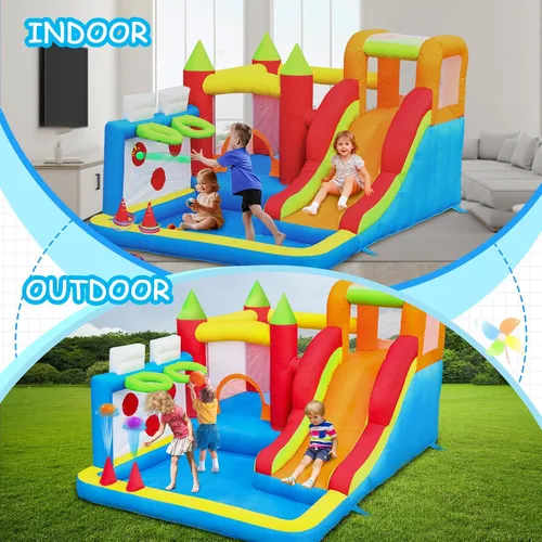 Miniatura 3 de Casa de rebote para niños con pozo de bolas y 7 zonas de juego, inflable para niños pequeños para uso en interiores y exteriores, cuenta
