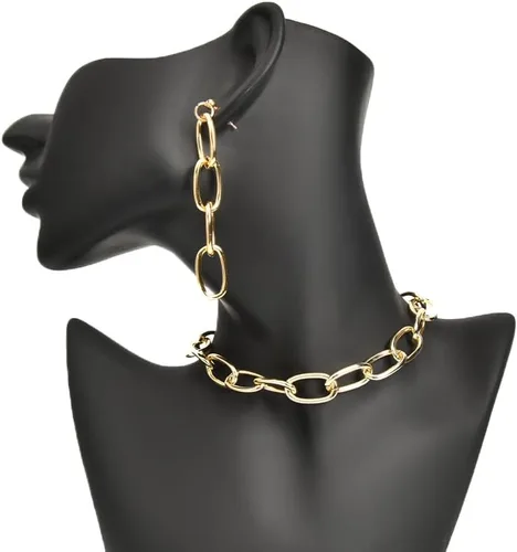 Miniatura 5 de Juego de collares y aretes de cadena de clip para mujeres y niñas, aretes minimalistas y gargantilla punk, joyería costum de moda