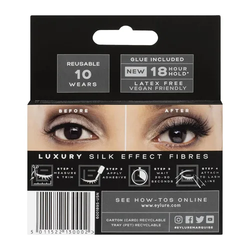 Miniatura 7 de Eylure Luxe Silk Marquise - Pestañas reutilizables, adhesivo incluido, 1 par