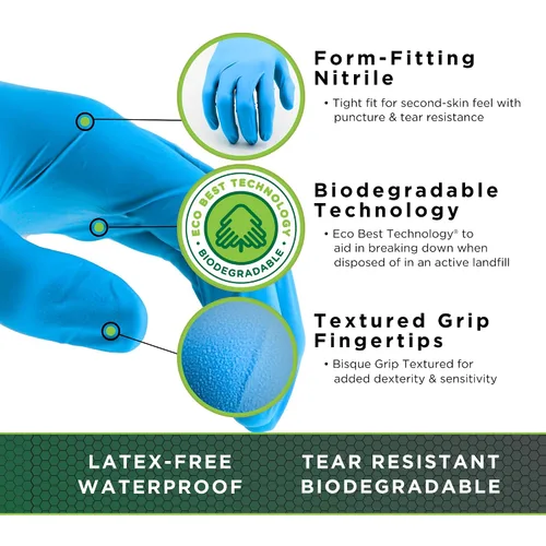 Miniatura 3 de SHOWA 7500PF Guantes de Seguridad Desechables EBT Sostenibles Sin Látex, Sin Polvo, de Nitrilo de Un Solo Uso, 4 Mil, 9.5" de Longitud, Mediano