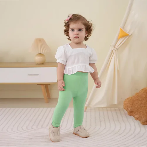 Miniatura 2 de DREAM BUS Paquete de 5 pantalones de bebé para niña, pantalones acanalados con volantes acampanados, leggings para bebé, pantalones acampanados