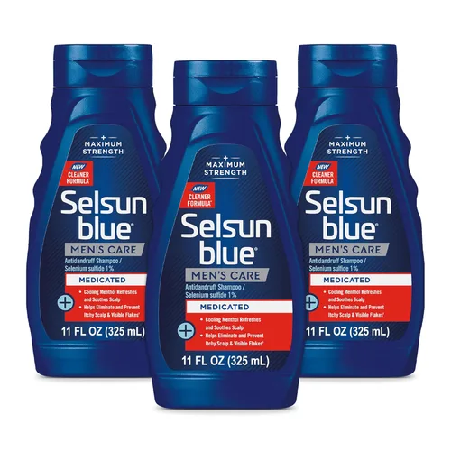Selsun Azul Champú Medicado Anti-caspa con Mentol, 11 fl. oz., Fuerza Máxima, Sulfuro de Selenio 1% (Paquete de 3)
