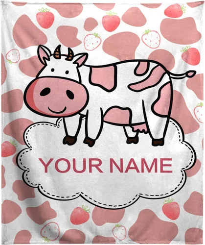 Miniatura 16 de Manta personalizada con estampado de vaca con nombre, texto personalizado, manta de vaca suave, cálida y acogedora manta de franela con estampado