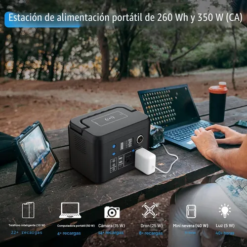 Miniatura 6 de powkey Estación de energía portátil de 350 W, batería de litio de reserva de 260 Wh/70,000 mAh, banco de energía de onda sinusoidal pura de 110 V