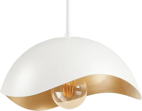 Miniatura 2 de Lámpara colgante de onda moderna, pantalla de cúpula blanca y dorada, lámpara de techo LED con bombilla de globo, luz colgante contemporánea