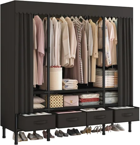 Miniatura 8 de Armarios portátiles para colgar ropa, perchero con funda, armario portátil con 1 varillas para colgar, 2 estantes de almacenamiento, 27.5 pulgadas