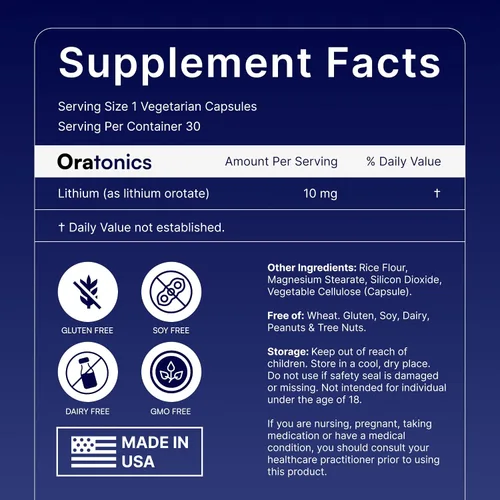 Miniatura 2 de Orotato de litio de 10 mg – Suplemento de litio mineral traza para equilibrio diario y claridad cognitiva – Fórmula de dosis baja y altamente