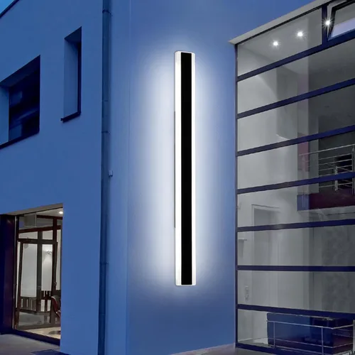 Miniatura 31 de Luz de pared exterior moderna de 47 pulgadas, accesorios de iluminación exterior de acrílico negro de 3000K, montaje en pared, luces de porche