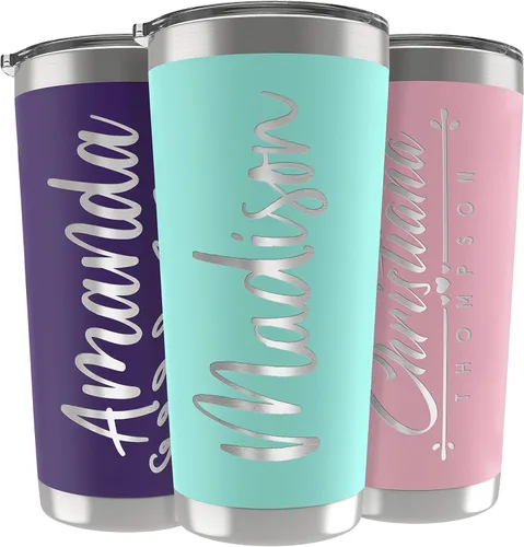 Miniatura 31 de Regalos personalizados para hombres – 20 onzas – Vasos personalizados con tapa, azul cielo, tazas de café de viaje aisladas, juego de popote