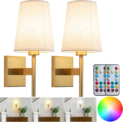 Miniatura 8 de YHCDLAMP Juego de dos apliques de pared que funcionan con pilas, luces de pared que funcionan con pilas con control remoto, lámpara de pared RGB