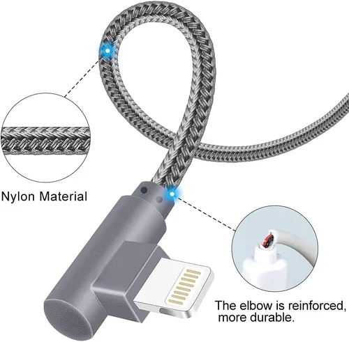 Miniatura 2 de APFEN Paquete de 3 cables de carga para iPhone de 6 pies y 90 grados, 2.4A, cable de carga súper rápida compatible con iPhone Xs