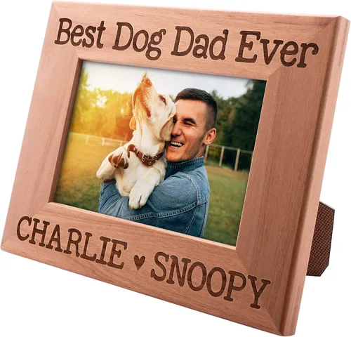 Regalos para papá, marco de fotos personalizado para el mejor papá del perro, 4 x 6 pulgadas, marcos grabados personalizados con nombre, regalos