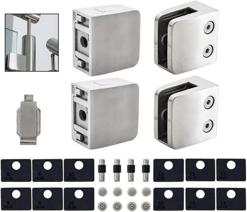 Miniatura 7 de Soporte de abrazadera de vidrio - 4 piezas de acero inoxidable 304, parte trasera plana redonda y pulida, para barandilla de vidrio templado
