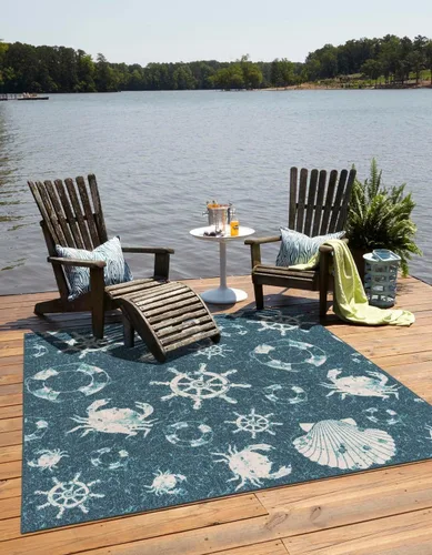 Miniatura 14 de Unique Loom Outdoor Coastal Collection - Alfombra Marmaris (2 pies x 6 pies 1 pulgada, color marfil/azul marino)