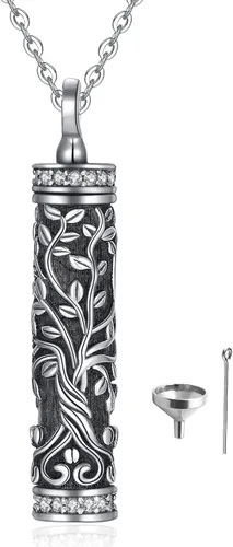 Miniatura 159 de Collar con colgante de urna de cenizas de cremación y árbol de la vida para mujer, plata de ley US1