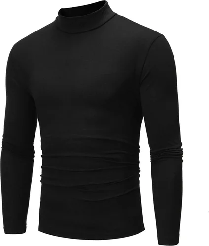 Miniatura 4 de Camisetas negras para hombre 2023 de manga larga cuello alto cálido suéter casual suave cómodo sólido Mock Pullover Undershirt