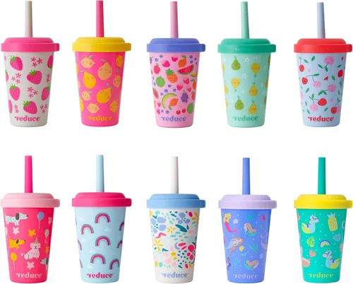 Miniatura 11 de REDUCE GoGo's - Vasos Tumbler Portátiles para Niños con Tapas y Popotes a Prueba de Derrames - Paquete de 10 Vasos Apilables de 12 oz con Tapas