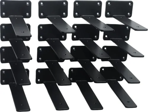 Miniatura 74 de Paquete de 2 - Soportes de estante en L ocultos negros de 4 pulgadas (1/5 pulgada de grosor) Soportes de estante flotante de hierro Soportes