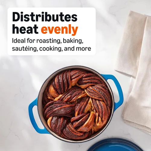 Miniatura 3 de Amazon Basics Olla de horno holandés de hierro fundido con tapa, esmaltada, redonda, doble asa, resistente, pequeña, 4.3 cuartos de galón, azul