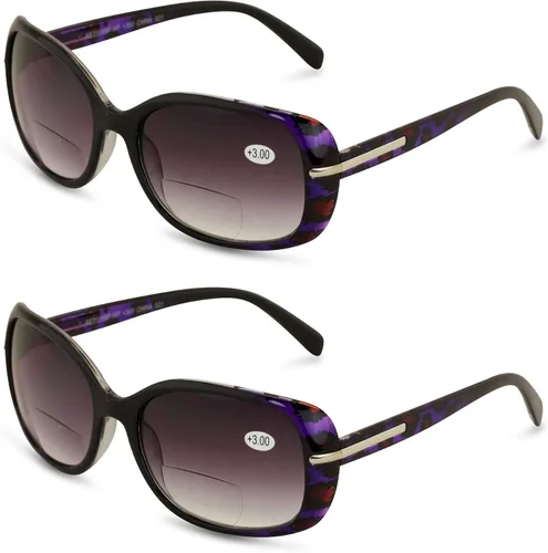 2 pares de lentes de sol bifocales de lectura para mujer, lentes de lectura vintage para exteriores, color morado